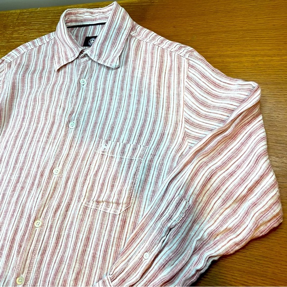 Strellson Linen Shirt Mens Medium Red Striped Beach Resortwear Nautical Preppy - Picture 6 of 13